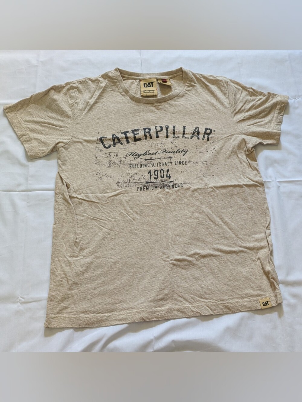 Premium Workwear Distressed Cat Cotton T-shirt Caterpillar Logo 1904